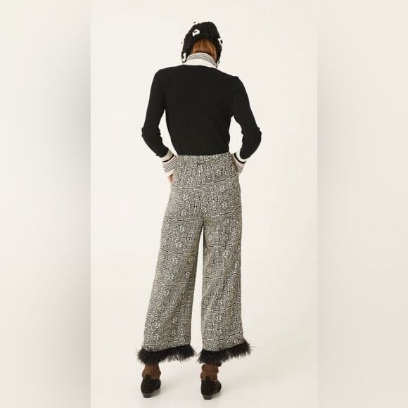 BEATRICE B Italy Women's Wide Leg Ostrich Feather Trim Satin Sheen Pull On Pant - Picture 2 of 9